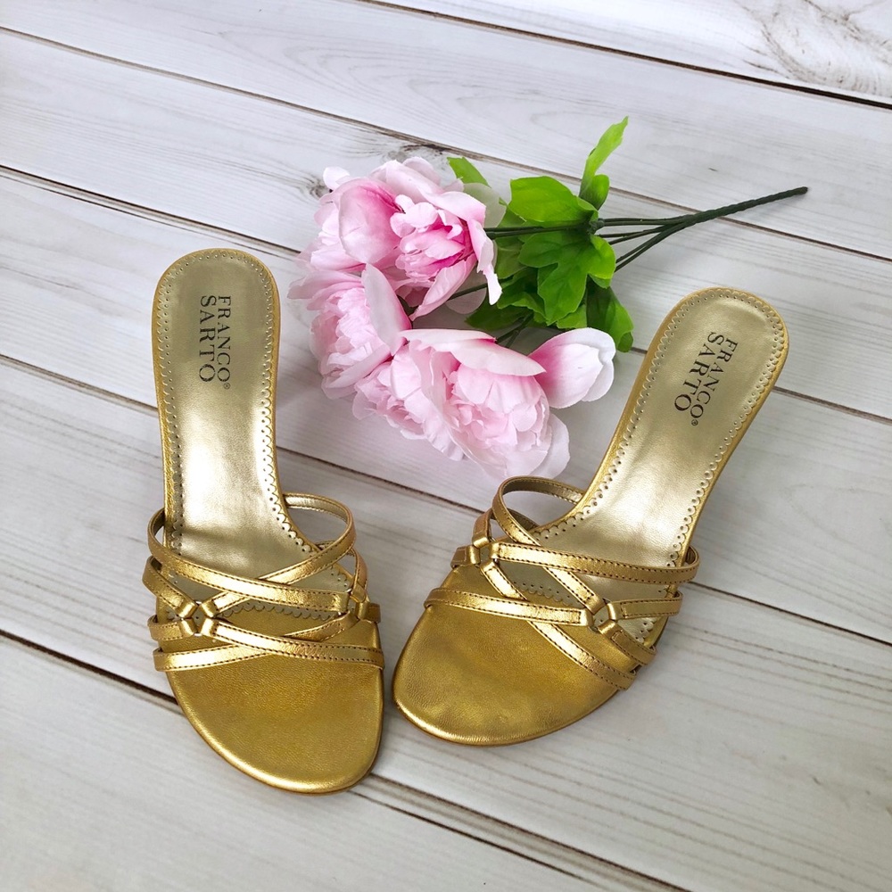 Franco Sarto Metallic Gold Strappy Heels